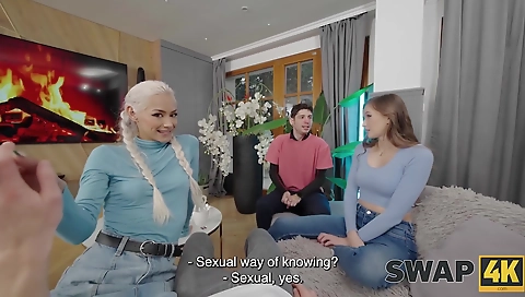 Hot blonde fucked by two guys