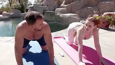 Blonde girl takes on her face